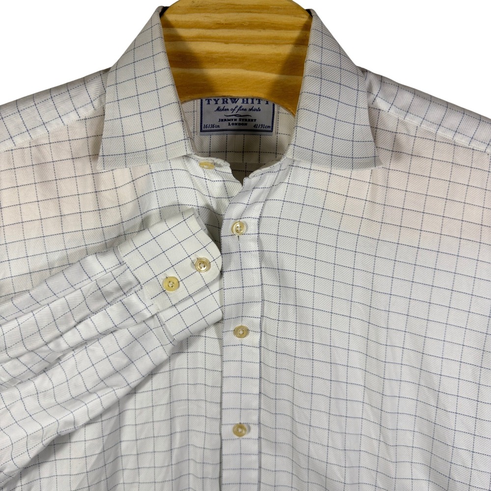 Charles Tyrwhitt Dress Shirt Mens 16/36 White Blue Grid Check Cotton London